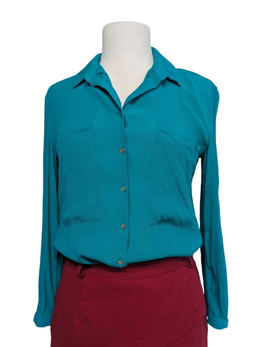MNG Button Up Teal Women's Dress Shirt Clouse Size Medium